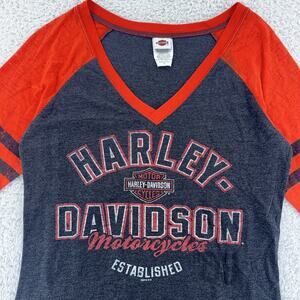 Harley-Davidson Shirt Womens Medium Gray Red St Paul 3/4 Sleeve Motorcycle Tee